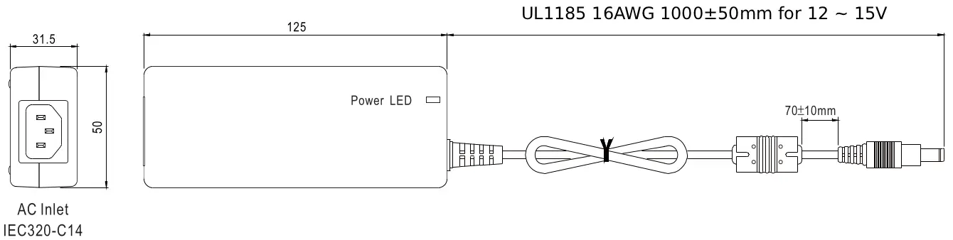 Mechanical Specification (size) MeanWell GST60A12-P1J